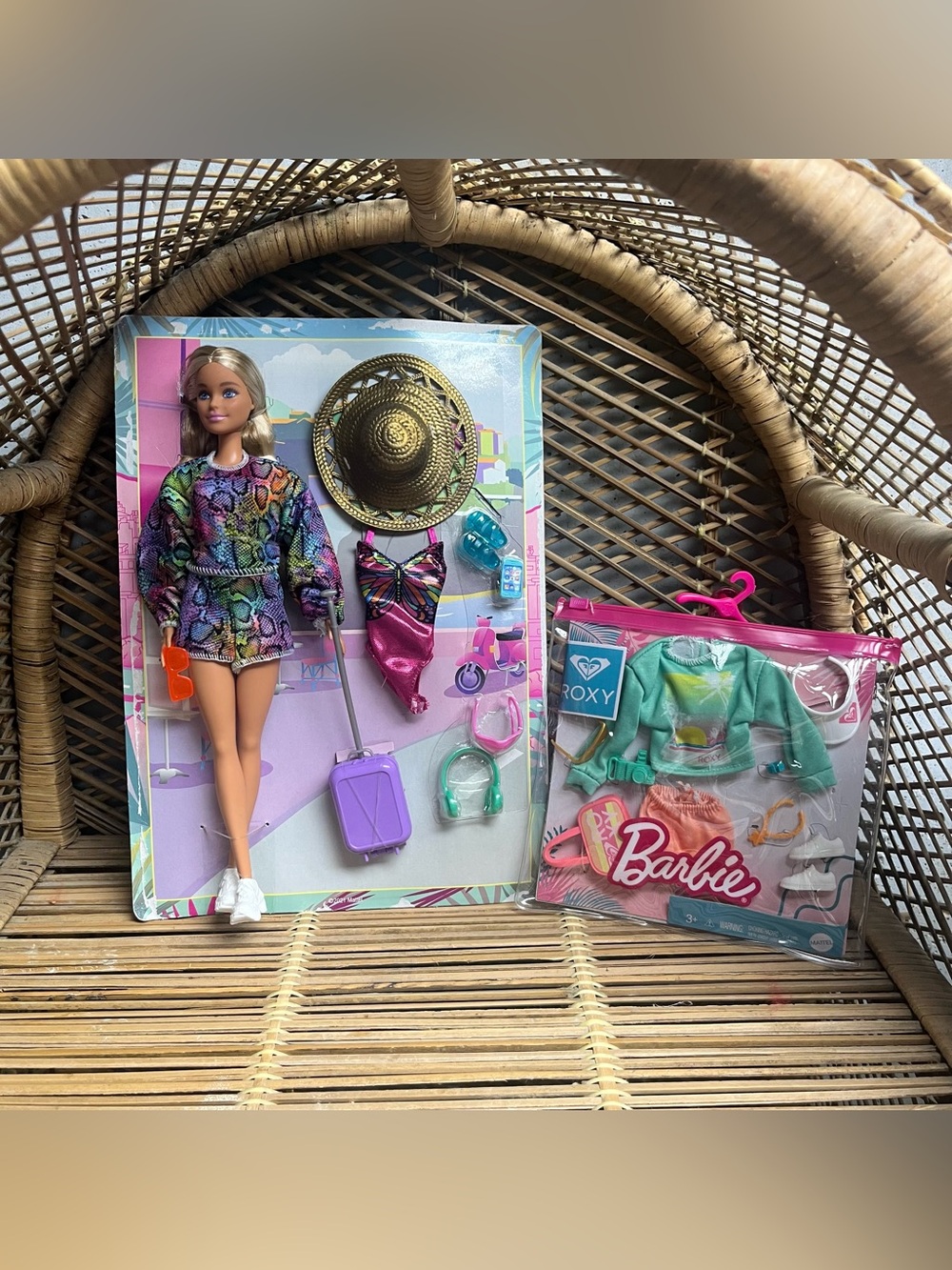 Barbie Doll & Accessories, Holiday Fun Summer Travel Doll - New & Roxy Clothing